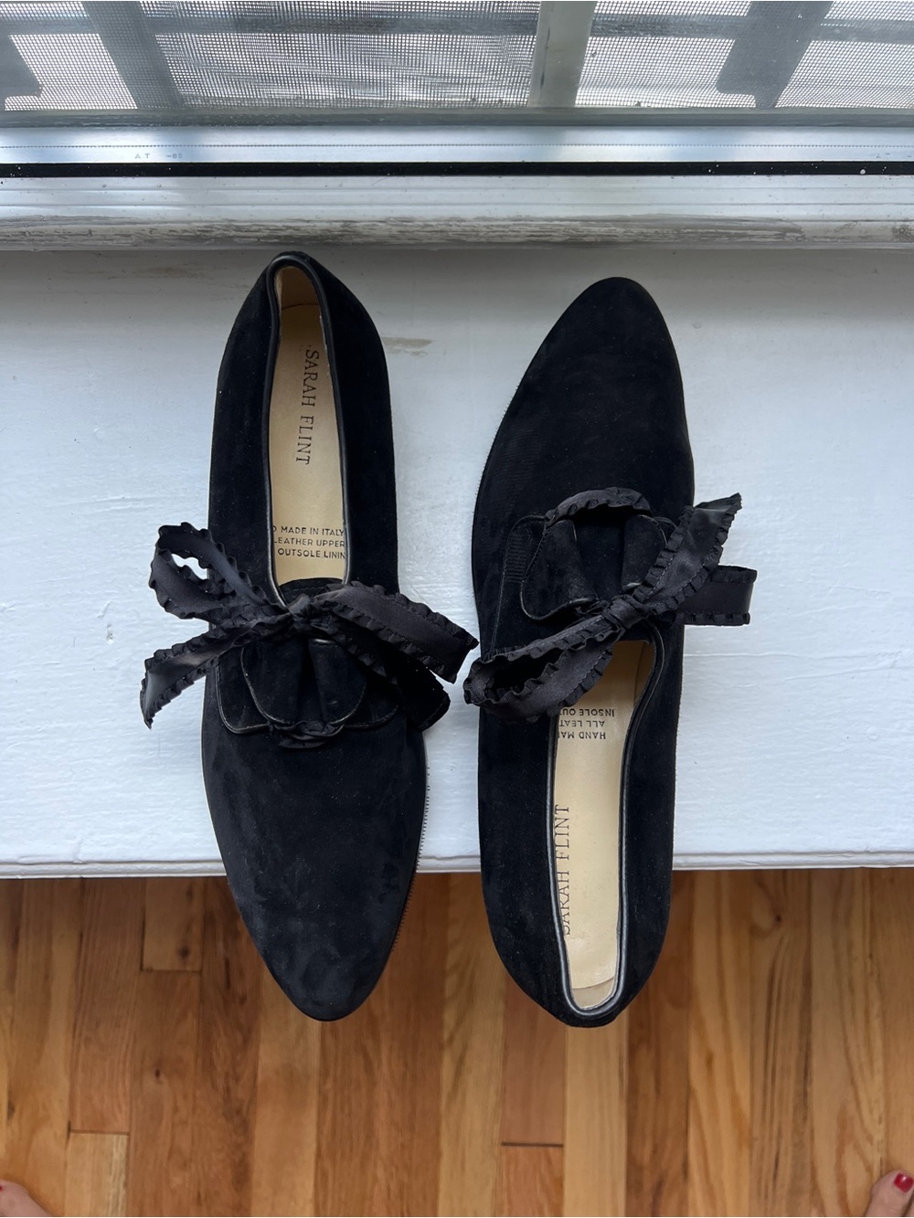 Sarah Flint - Gravati Black Suede Pointed Bow Loafers